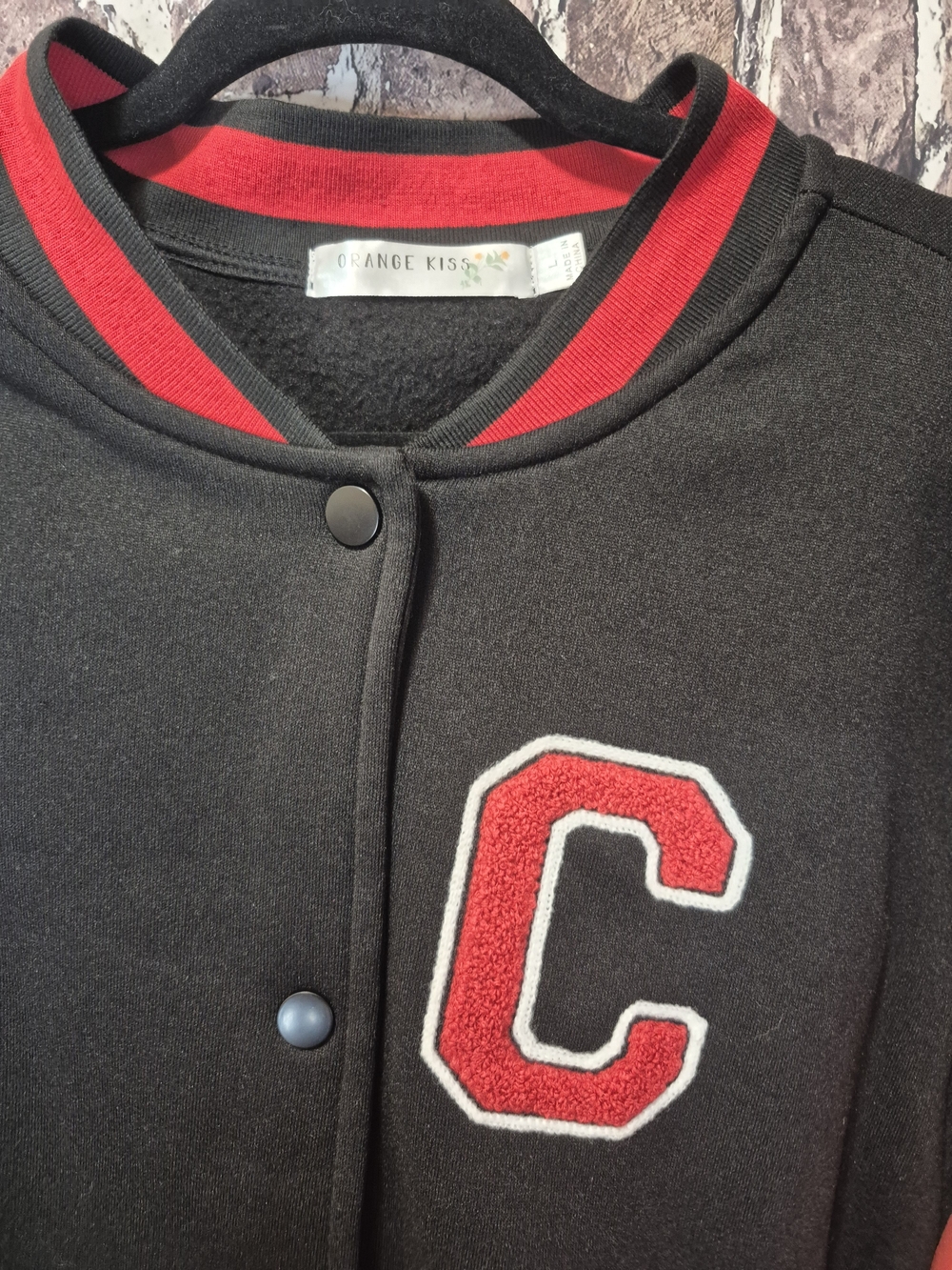 NWT Orange Kiss Chicago 1994 Varsity Bomber Jacket Black Red L - Picture 5 of 16